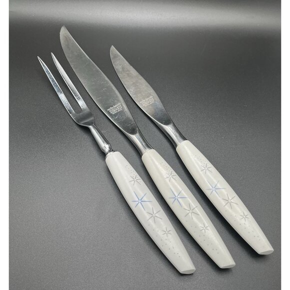 Vintage MCM Atomic Starburst Knife Carving Set Sheffield England Danish 3 Piece - Picture 1 of 8